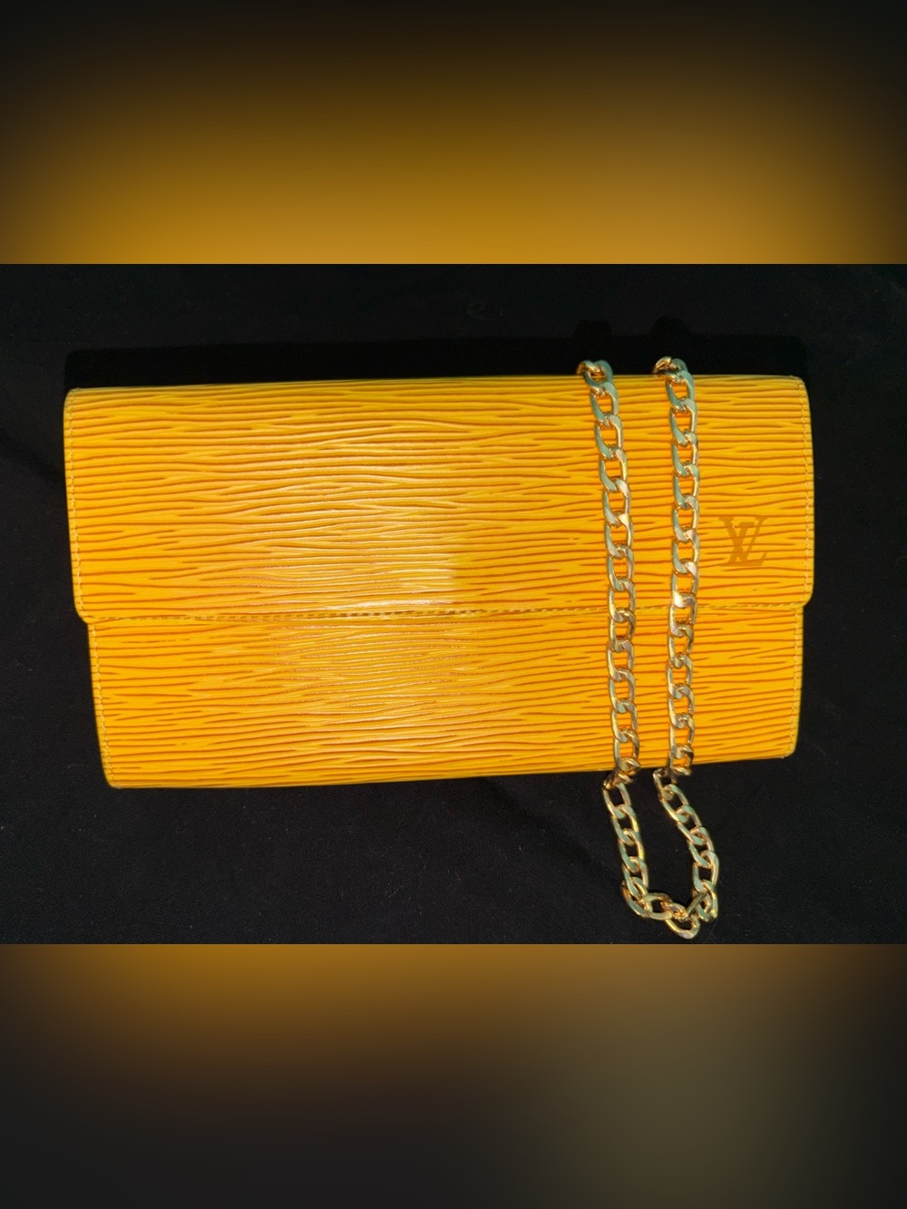Louis Vuitton Sarah Yellow Wallet, Purple Interior with Gold Chain Very Clean!